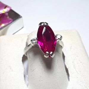 Estate 2.56cttw Lab Marquise Ruby & Wht Topaz 10Kt White Gold Luray Ring#15909